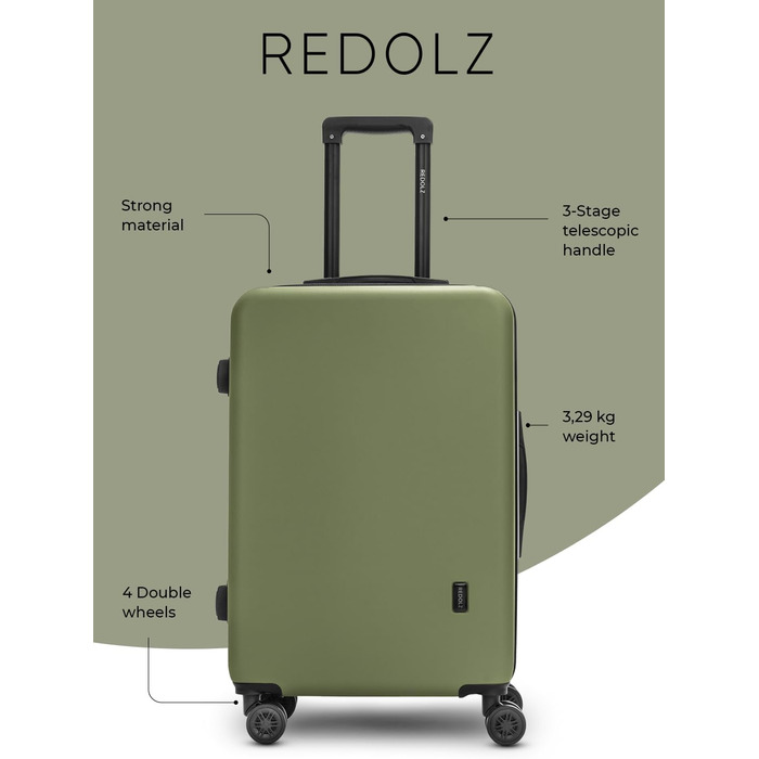 Жорсткий чохол REDOLZ XL 79 см, ABS, 4,14 кг, 4 колеса, замок TSA, оливковий (Essentials 09)