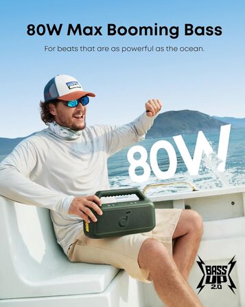 Soundcore Boom 2 - Портативна Bluetooth Колонка, 80W, Сабвуфер, LED, IPX7, 24h, USB-C, BT 5.3