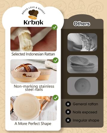 Набір для приготування закваски для початківців: бродові корзини (22.9 см та 25.4 см), склянка для закваски 1000 мл, аксесуари для випічки з індонезійського ротангу