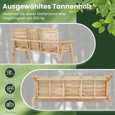 Лавка для саду COSTWAY з журнальним столиком, дерев'яна лавка на 2-3 особи, міцна лавка для тераси, балкону та саду, до 320 кг, 160 x 64 x 86 см, колір: натуральний