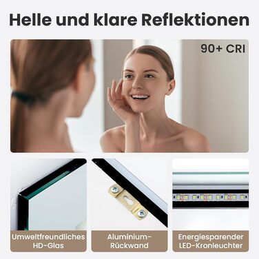 LED дзеркало для ванної кімнати з підсвічуванням | Водостійке IP54 | Сенсорне управління | 70x50 см | Стиль 2