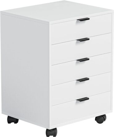 Шафа-тумбочка ELUCHANG з 5 висувними ящиками, мобільна, для офісу та дому, біла