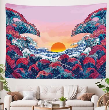 Гобелен Гобелен Прикраса Квартири - Природа Хвилі Сонце Море - 200 х 150 см у висоту - Настінні вішалки з тканини - Аксесуари для спальні, вітальні, дитячої