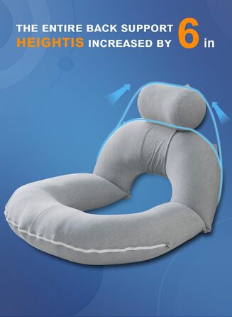 Підкова для читання INSEN: спинка для сидіння в ліжку, для читання, відпочинку, мам та дітей. Охолоджуюча підкова сірого кольору з охолоджуючими смугами