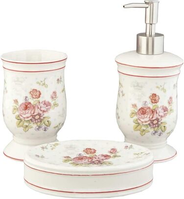 Набір для ванної кімнати (3) Романтичні троянди мотив кантрі білий/рожевий, 62820
