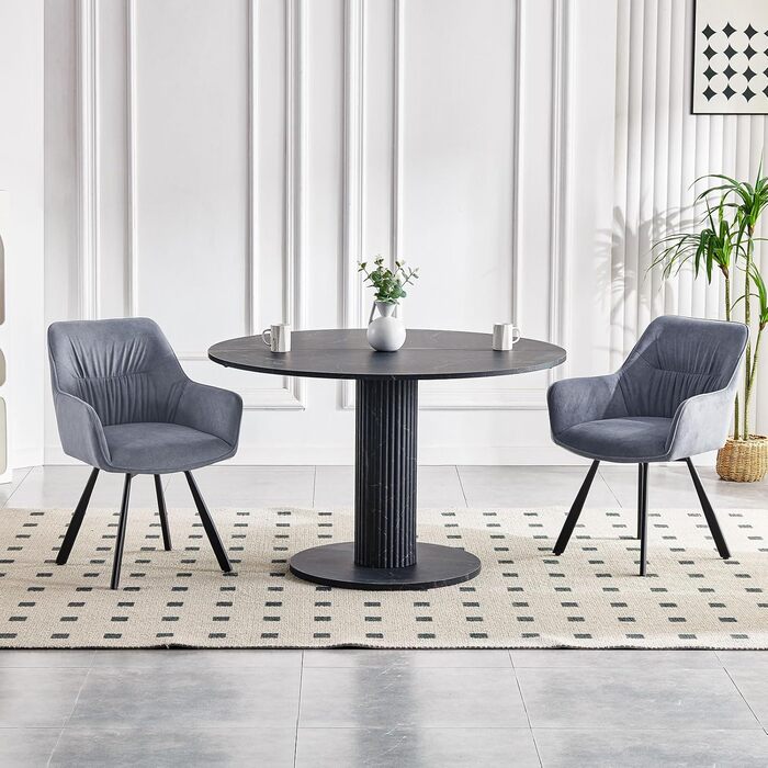 Набір обідніх крісел 6 шт., поворотні, з підлокітниками, 360°, сучасний м'який стіл з велюру, для їдальні, кухні, вітальні, кабінету, спальні (4 поворотні, сірий)
