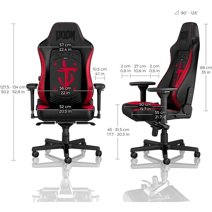 Крісло ігрове Noblechairs Hero Doom Edition – PU-шкіра, до 150 кг, ергономічне, для дому та офісу