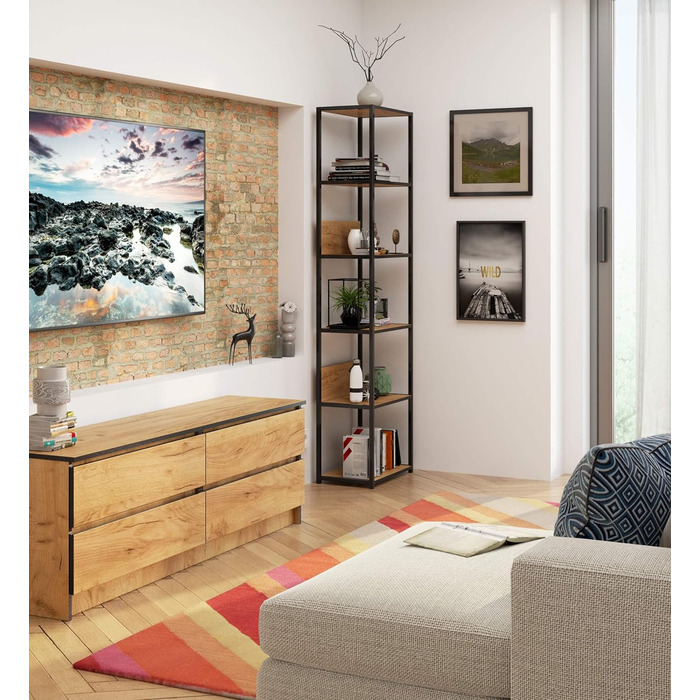 Стелаж AKORD з 6 полицями, 50 см, індустріальний стиль | Дерево/Метал | 192 x 50 x 32 см