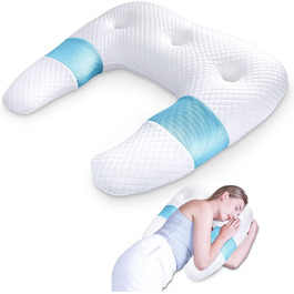 Бічна подушка для сну SAHEYER, U-подібна подушка для шиї з ефектом пам'яті ергономічна ортопедична подушка для підтримки шиї з вушними вкладишами контурна подушка для полегшення болю в шиї і плечах (синя )