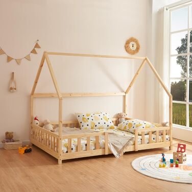 Дитяче ліжко Sisimiut house ліжко 140 х 200 см із захистом від падіння з висоти ліжко для дітей Ліжко підлогове рейковий каркас сосновий колір (дерево, 120x200см)