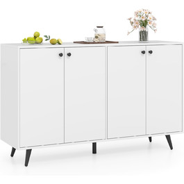 COSTWAY Комод-тумба з 4 дверцятами та 5 регульованими полицями, білий, 127,5 x 38 x 80 см. Підходить для вітальні, кухні, їдальні