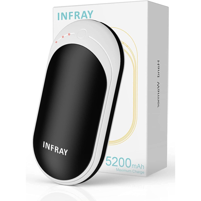 Infray грілка для рук USB, 5200mAh Power Bank, електрична грілка для рук з двостороннім нагрівом, чорна - ідеальний подарунок на зиму