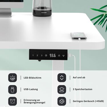 Електричний регульований стіл Devoko 140x70 см з пам'яттю, USB та системою захисту від зіткнень. Білий