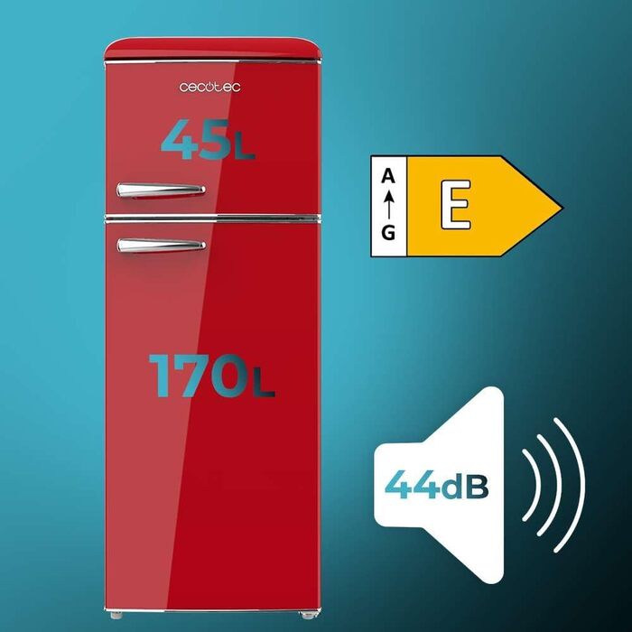 Холодильник Cecotec Bolero CoolMarket 2D Origin 86L - 89,3 x 48,7 см, 86 л, Клас E, з відділенням для льоду, підсвічуванням, червоний