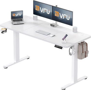 Регульований стіл з USB-C зарядкою 140 x 60 см, пам'ять, електричний, стабільний, стоп-стіл, регульований комп'ютерний стіл (білий, 140 x 60 см)