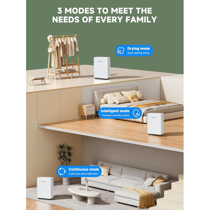 Електричний осушувач повітря 12L/день з таймером, фільтром та захистом від дітей. Тиха робота, смарт-режим, економія енергії, проти цвілі та вологи.