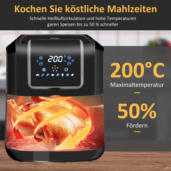 HOMCOM Фритюрниця для повітряного приготування 6,5 л, 1700 Вт, з 8 режимами, LED-дисплеєм, антипригарним кошиком для здорового приготування без олії, 36,5 x 29 x 33,8 см | Aosom