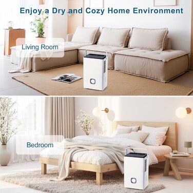 Електричний осушувач повітря для дому: 65л/день, авторежим, резервуар 4.5л з відводом, тихий осушувач для підвалу, офісу, спальні, ванної кімнати, квартири, кухні до 120м², чорний та білий