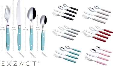 EXZACT Набір столових приборів 24 шт. з нержавіючої сталі, з ручками з заклепками/Столові прибори в ретро-стилі - 6 виделок, 6 ножів, 6 ложок, 6 чайних ложок - Рожевий