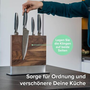 Магнітний брусок для ножів Coninx двосторонній | Тримач для ножів без ножів | Тримач для кухонних ножів з потужним магнітом | Підставка для ножів Coninx з антиковзким покриттям, горіховий колір