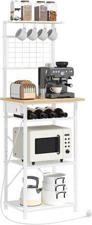 Стелаж кухонний з розетками, підлоговий, 35x48x135 см, 4 гачки, станція для кави з тримачем для пляшок, вінтажний, чорний ABRHR23UE01 (білий)