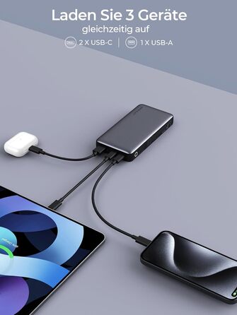 МАг, швидка зарядка 30 Вт, USB C, сумісний зі смартфонами, планшетами, ноутбуками, 20000