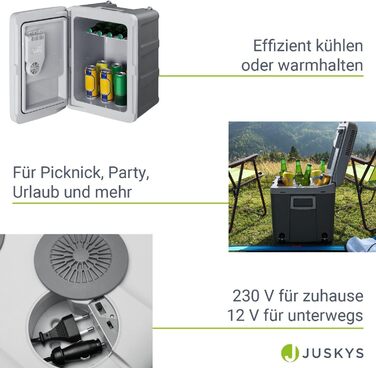 Електричний охолоджувач Juskys 40 літрів 12 В / 230 В для легкового автомобіля, вантажівки, будинку на колесах, кемпінгу - Міні-холодильник холодний і гарячий - Термоелектричний бокс - сірий