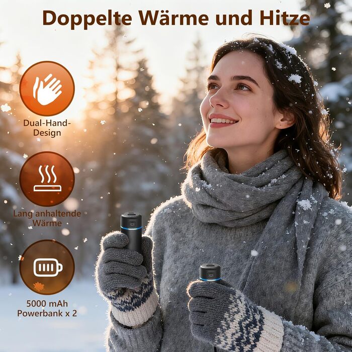 Електричні грілки для рук EXTSUD 2 шт. 5000mAh, USB Powerbank, 3 режими нагріву, для кемпінгу, гольфу, подарунок