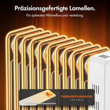 Масляний радіатор VonHaus з 11 ребрами, 2.5 кВт, з термостатом, білий - для дому та офісу
