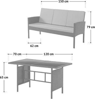 Садовий набір меблів SVITA Denver з поліротангу 4 предмети: 2 крісла, диван на 2 місця, стіл - коричневий