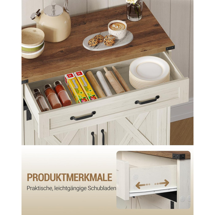 Кухонна шафка Hzuaneri з шухлядою, шафа для зберігання з 2 дверцятами, регульовані полиці, стиль кантрі, для кухні/вітальні, вінтажний коричнево-білий SC94814X (40x80x80 см)