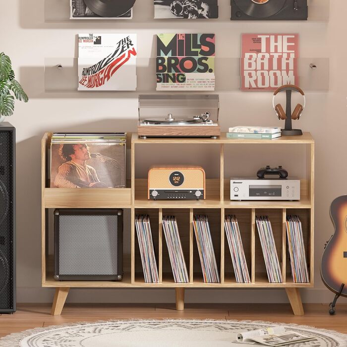 Підставка для платівок велика з полицею для зберігання, дерев'яна, на 450 альбомів
