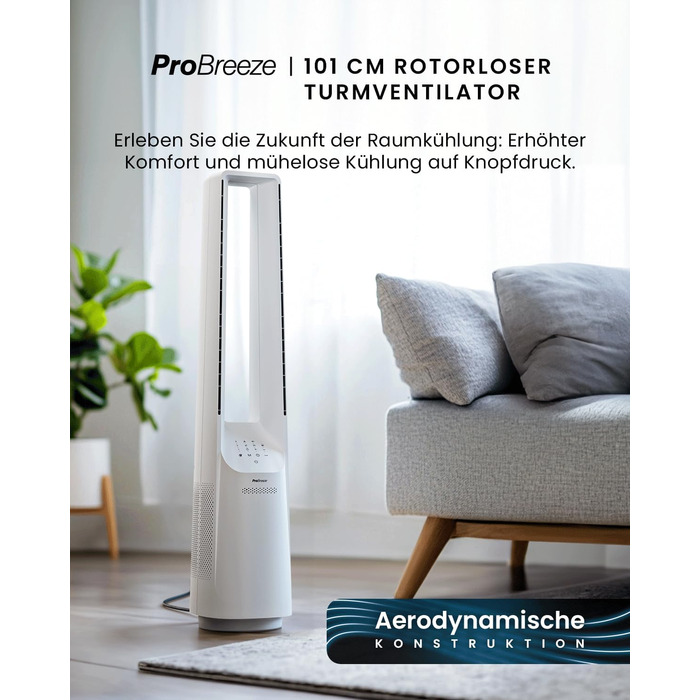 Вентилятор Pro Breeze OmniAir з очищувачем повітря, 105 см, осциляція 75°, пульт ДУ, HEPA 13, LED дисплей, 10 швидкостей, тихий, 5 режимів, Smart App