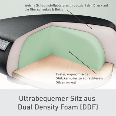Офісний стілець Leitz Ergo Active з піною подвійної щільності, регульована висота 57-82 см, оббивка з переробленого матеріалу (110 кг), чорний, з колесами