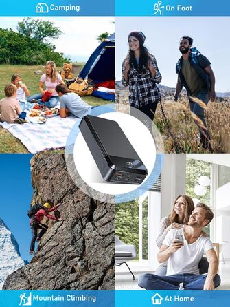 МАг Power Bank PD 22,5 Вт, 2 кабелі та 5 портів, світлодіодний індикатор, ліхтарик, чорний, 40 000