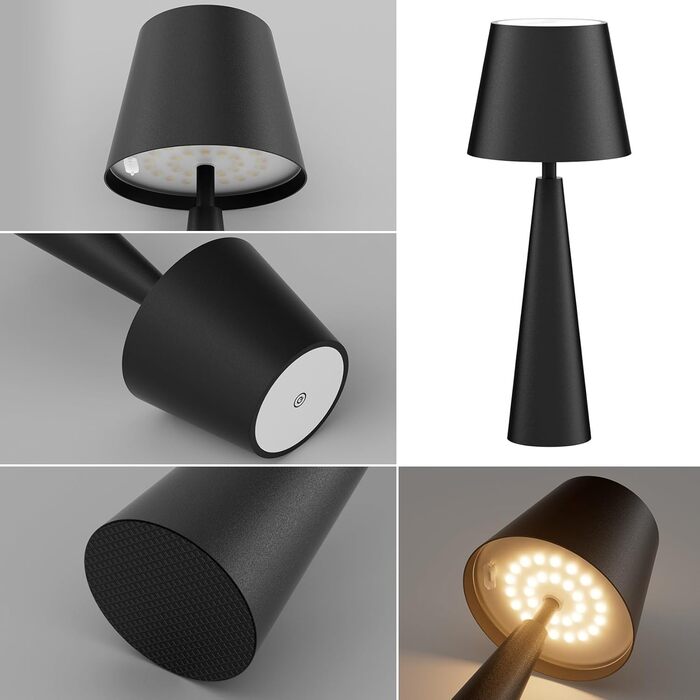 LED настільна лампа Coinmit з регулюванням яскравості, чорна, 5500mAh, акумуляторна, бездротова, для спальні, їдальні, кабінету, внутрішнього та зовнішнього використання, 1 шт.
