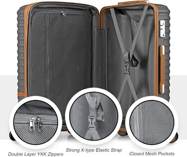 Набір валіз для подорожей Joyway 7 предметів, жорстка оболонка, з косметичкою, 4 колесами та TSA-замком, білий (Сірий/Коричневий)