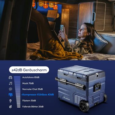 Автомобільний компресорний холодильник AAOBOSI 45л з Wi-Fi, USB зарядкою, LED підсвіткою, 12/24V/220V - для авто, кемпінгу, подорожей (синій)
