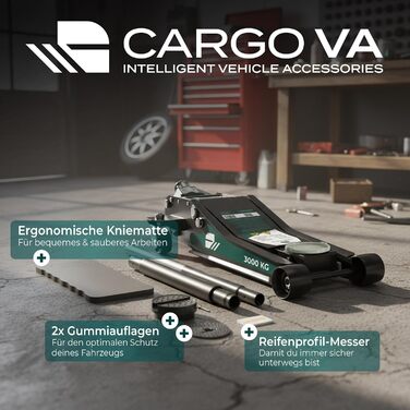 Гідравлічний домкрат CargoVA 3T з низьким профілем (75-505мм) + килимок + 2 гумові накладки | Для SUV та занижених авто | Професійний набір для заміни коліс