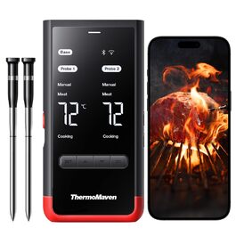 ThermoMaven P2 Розумний термометр для м'яса бездротовий – Bluetooth 5.3, 2 зонди, 6 сенсорів, Wi-Fi моніторинг, IPX8 водонепроникність, для гриля, духовки, кухні, фритюрниці