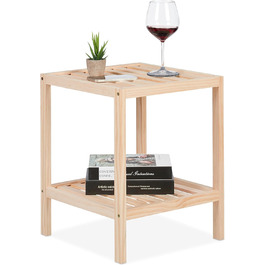 Журнальний столик, дерево, ВхШхГ 50 x 40 x 40 см, Стіл для вітальні з 2 полицями, квадратний журнальний столик, натуральний