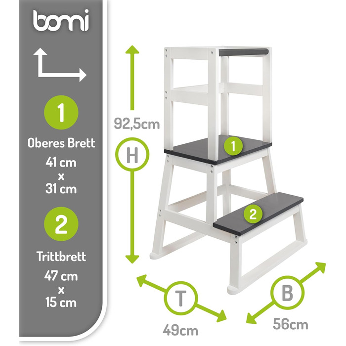 BOMI® Swubi Монтессорі навчальний столик-сходинка для дітей від 1 року | Безпечний підсходинок з 2 ступенів | Навчальний столик для дитини та малюка з дерева | Сходинка, навчальне крісло як підсходинка, дерев'яний підсходинок, дитячий підсходинок білий на