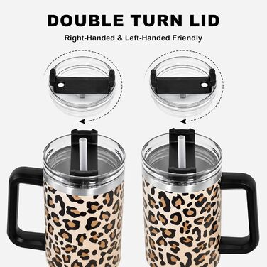 Термокружка FECBK з трубочкою та ручкою, 1.2L, не протікає, з нержавіючої сталі, вакуумна ізоляція, 12 год гаряча / 34 год холодна, дизайн Gepard Cheetah