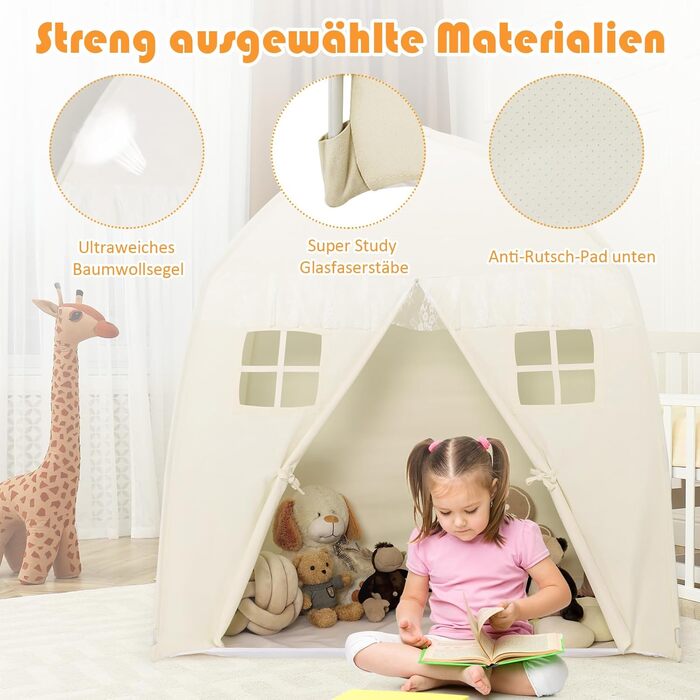 Дитячий ігровий будиночок GOPLUS XL, 143x100x155 см, з сумкою, килимком, дверцятами на блискавці та 4 вікнами, для 2-3 дітей від 3 років (Бежевий)