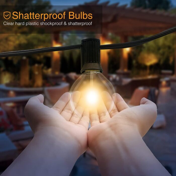 Сонячна гірлянда для вулиці Litogo з 25+2 лампочками G40, 8 режимів, диммування, пульт ДУ, тепле світло, для балкона, саду, тераси (UK Plug)
