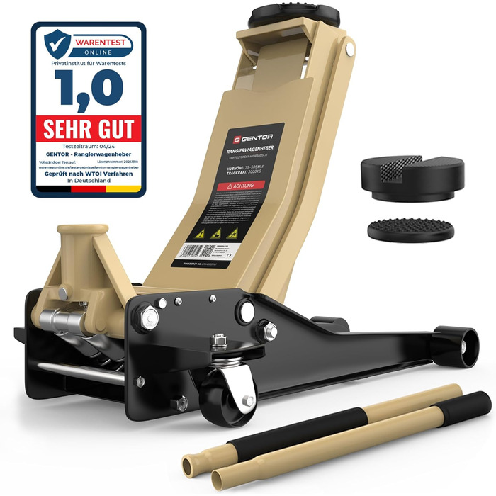 Гідравлічний домкрат 3T низькопрофільний 75-505мм з гумовими накладками для легкових авто та SUV – професійний, поворотний