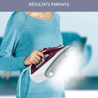 Праска відпарювач Calor Express FV2835C0, 2400 Вт, керамічна підошва, 35 г/хв, вертикальне прасування, гранат