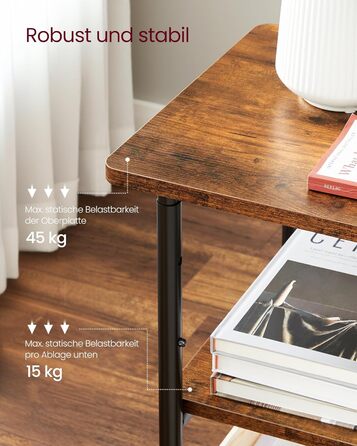 Столик для принтера VASAGLE з роликами, 3-рівневий, регульована стільниця, промисловий стиль, для офісу/кабінету, вінтажно-коричнево-чорний, OPS003B01V1