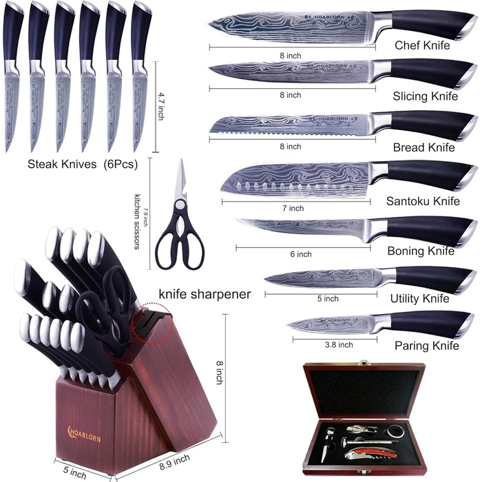 Набір кухонних ножів Chefhoablorn 15 предметів, професійний, з нержавіючої сталі, для дому, подарунок