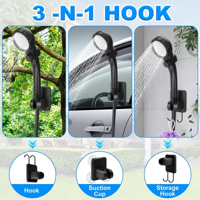 Портативна кемпінгова душ TAVADA з акумулятором 6000mAh, з насосом та термометром, з душ-насадкою та шлангом